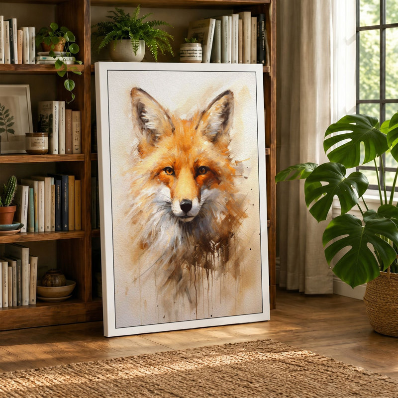 Fox In Watercolour Boho - Print, 24x16 - 61.0 x 40.6 cm, Teal Border