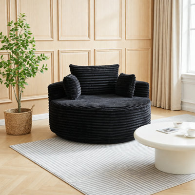 Chaise pivotante simple en mousse de velours côtelé de 55 po L, canapé moderne moelleux, chaise pivotante à 360 degrés pour le salon, la chambre à coucher, le salon et la salle de projection
