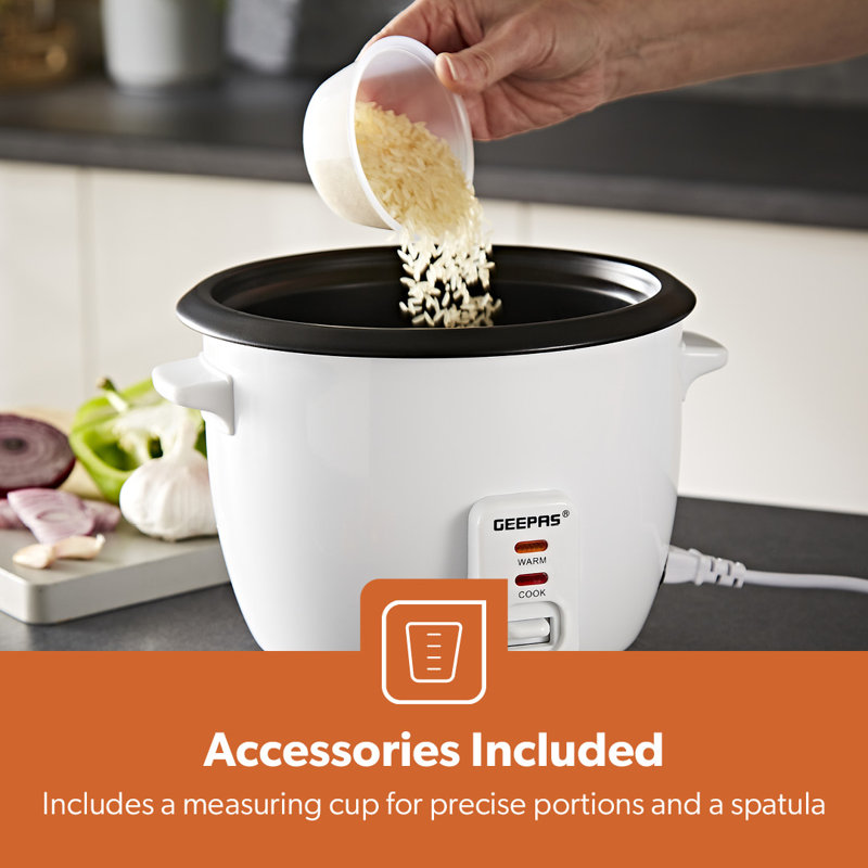 GEEPAS Rice Cooker with Steamer | Keep Warm Function | Automatic Cooking Non-Stick Inner Pot | Make Rice & Steam Healthy Vegetables | Includes Measuring Cup, Spatula & Tempered Lid