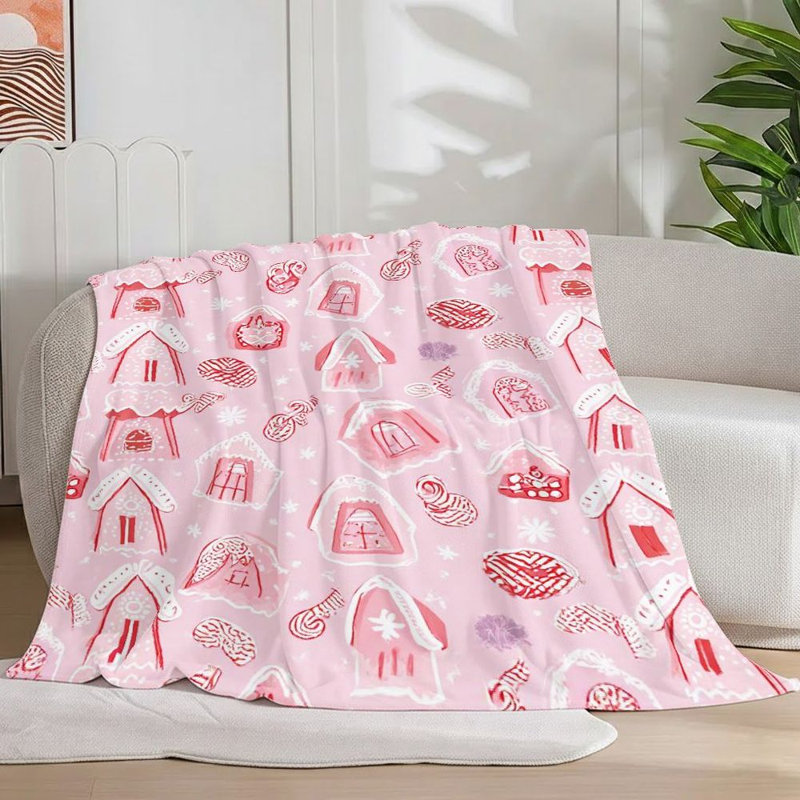 1 pièce fantaisiste motif de biscuits de pain d'épice couverture de flanelle confortable et doux décor de vacances pour canapé / lit / voyage 50 * 60