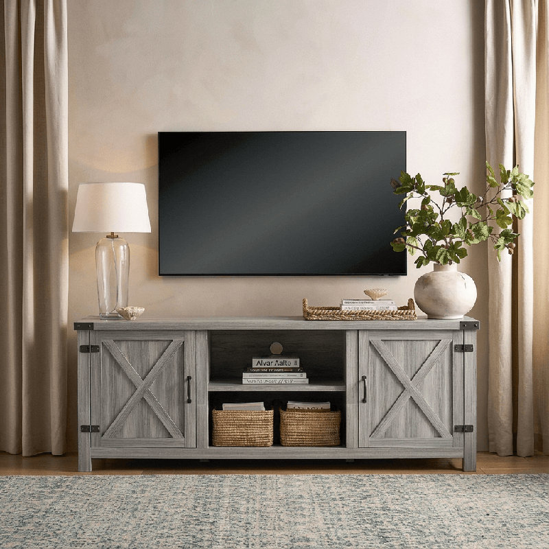 58'' Barn Door Style Media Console, Grey
