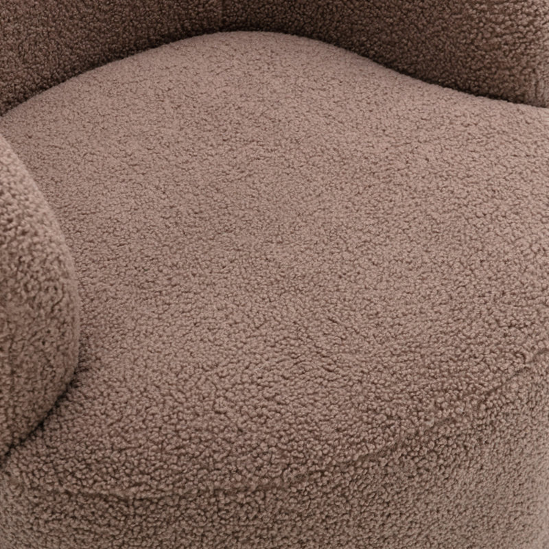 Swivel Accent Armchair Barrel Chair With Powder Coating Metal Ring, Coffee Brown Teddy