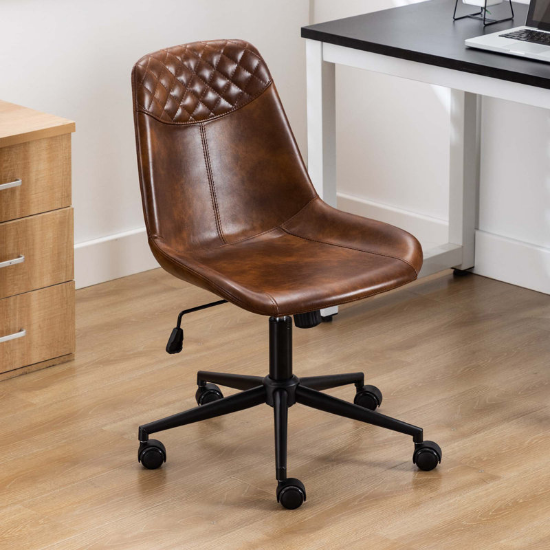 Keavey 23" W Faux Leather Armless Task Chair, Black/Brown