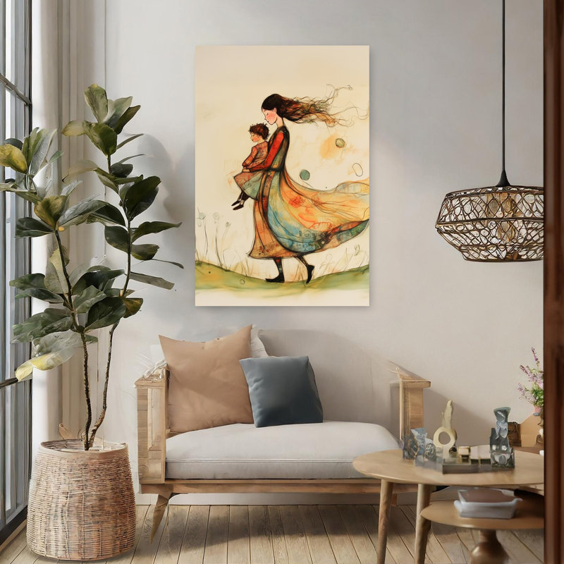 Loving Mother Child Colorful Dreamy Ethereal Nature Wall Art Print 1 Piece Wrapped Canvas Wall Art, 121.92cm H x 81.28cm W