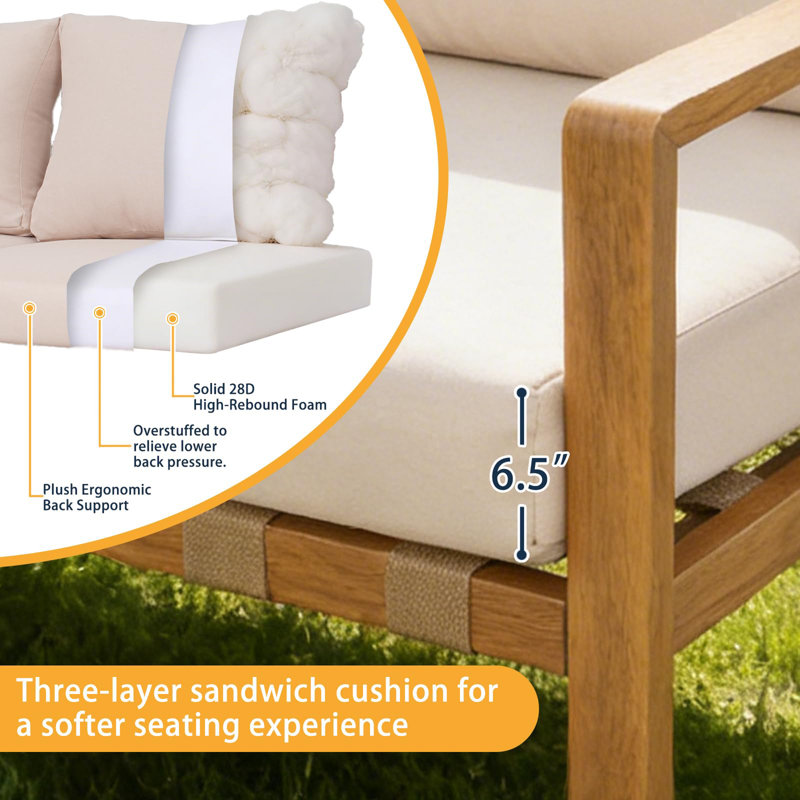 4-Piece L-Shaped Outdoor Patio Furniture Set, All-Aluminum Frame Sectional Sofa With Wood Grain Finish, Cushioned Seats & Plastic Wood Coffee Table, Modern Conversation Set