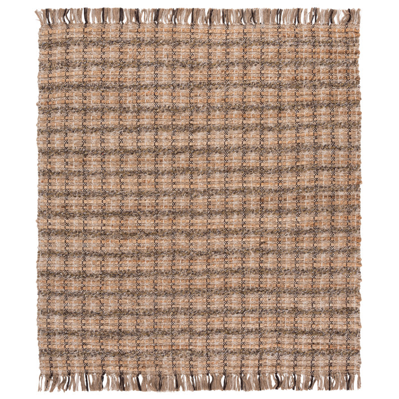 Brickton Hand Woven 0.85 Jute 0.15 Cotton Checkered Rug, Square 6'