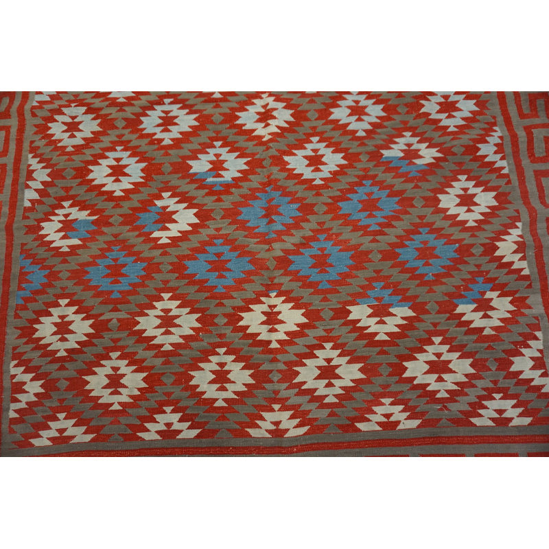 Small Antique Rustic Tribal Geometric Indian Cotton Dhurrie Flatwoven Rug