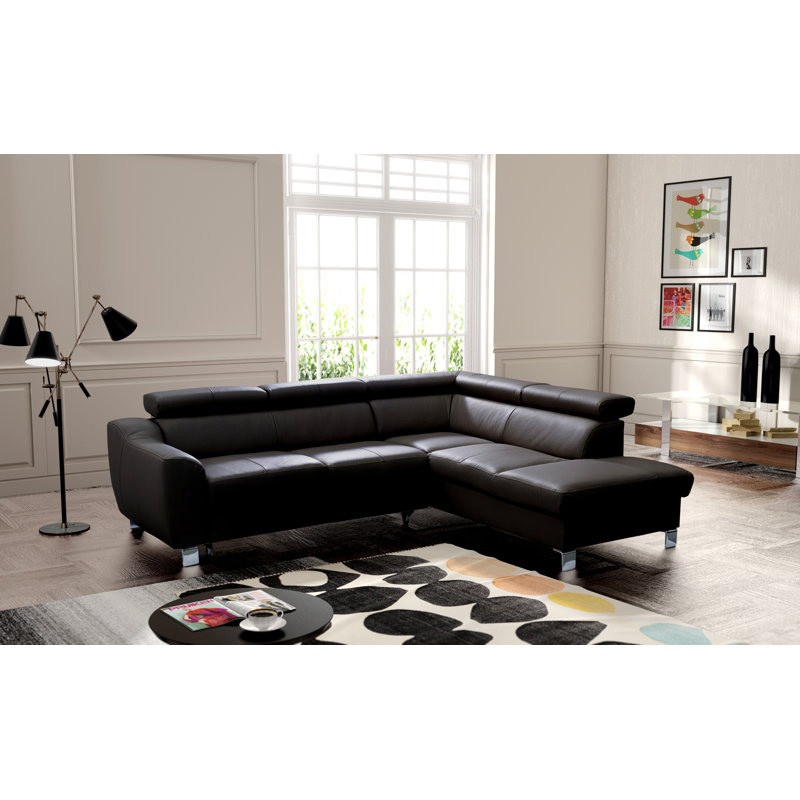Aribel Faux Leather Corner Sectional with Sleeping Function and Storage Box with Adjustable Headrests, Black