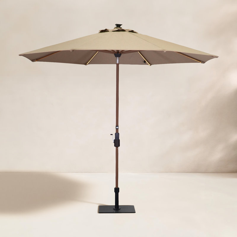 9 ft Solar 360 Degree Swirl Collar Auto Tilt Market Umbrella, Khaki