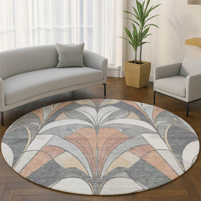 Premium Machine Washable Mayfield modern Rug, Gray, 8' Round