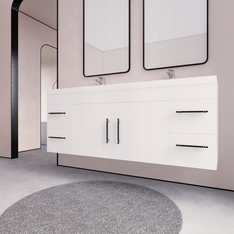 59.05'' Double Bathroom Vanity with Acrylic Top, White