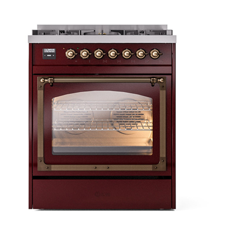 ILVE Nostalgie II Noblesse 30 in Dual Fuel Range, Natural Gas, Burgundy/Bronze