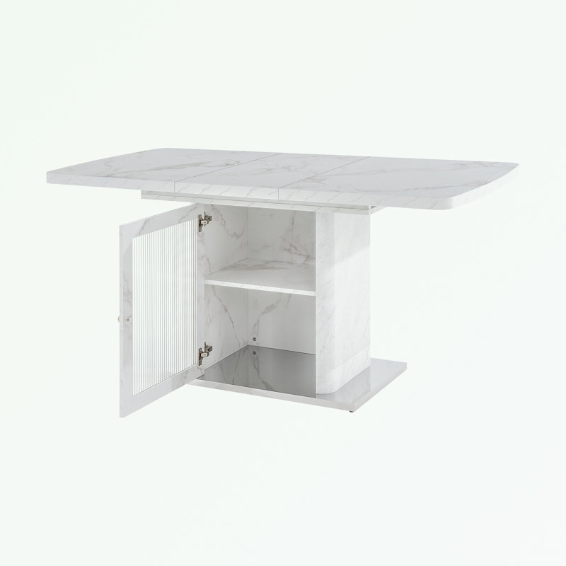 Table de salle à manger avec armoire de rangement, Blanc
