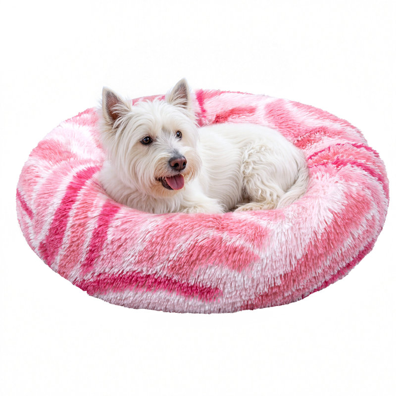 Calming Soft Round Dog & Cat Bed, Anti-Anxiety Donut Cuddler Warming Cozy Fluffy Faux Fur Plush Cushion Bed for Small Medium Large Extra Large Dogs and Cats (45")