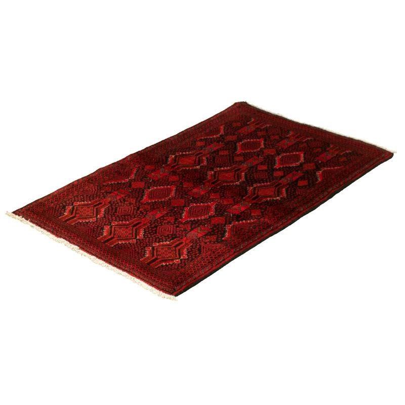 Tapis décoratif en laine rouge foncé de conception unique noué à la main New Age de 3 pi 3 po x 6 pi 1 po bik