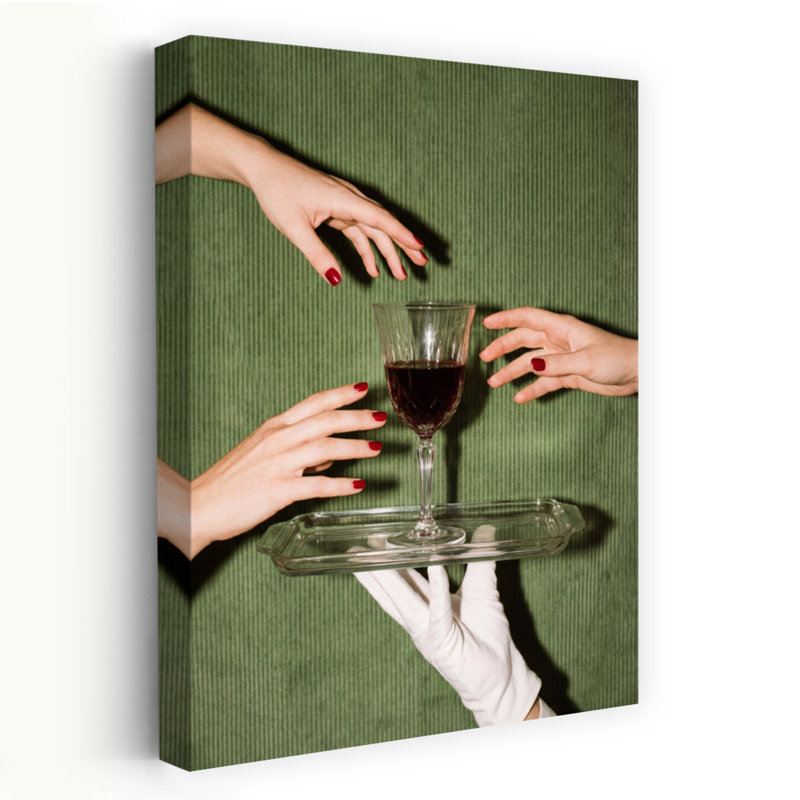 «The Wine Is Served», art mural rétro, H 36 po x l 24 po