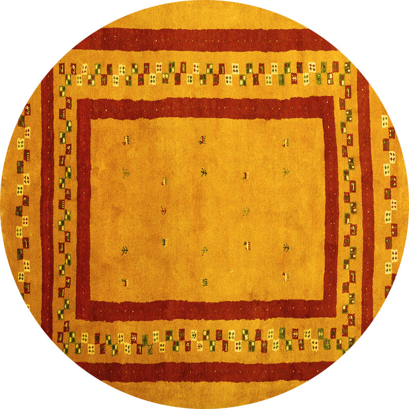 Tapis contemporains jaunes lavables à la machine 2796, Rond 4 pi
