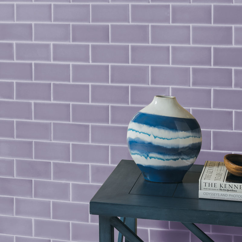 Curvaceous 3" x 6" Ceramic Wall Tile, Lilac
