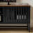 63 Inch Mid Century Modern TV Stand with Slatted Grille Striped Doors, TV Stand with Storage