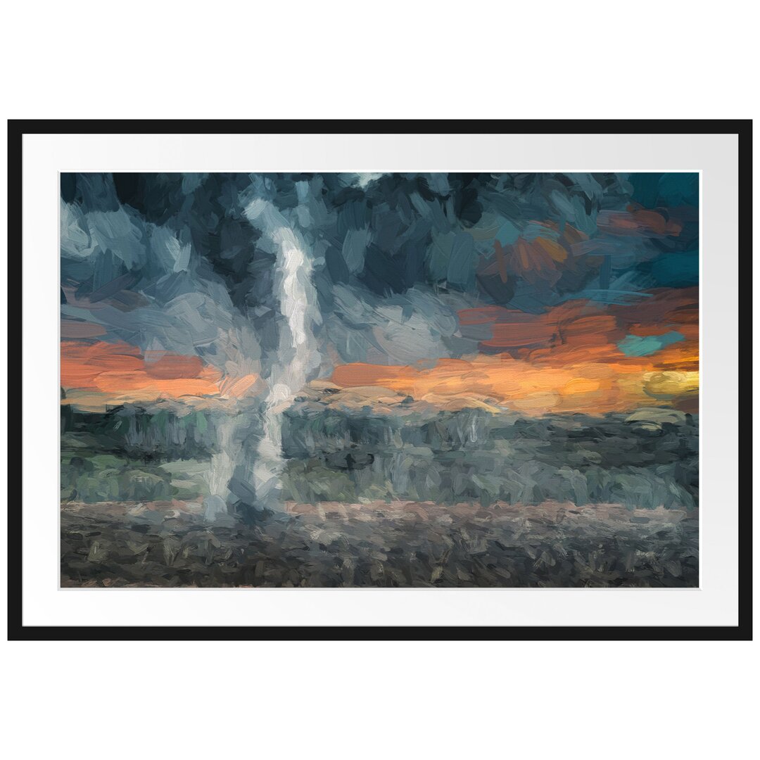 Gerahmtes Papierbild Tornado auf dem Feld