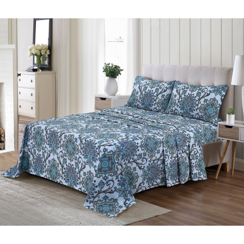 Ensemble de draps en percale 100% coton à densité de tissage 300 fils Beardstown, Très grand californien, Turquoise