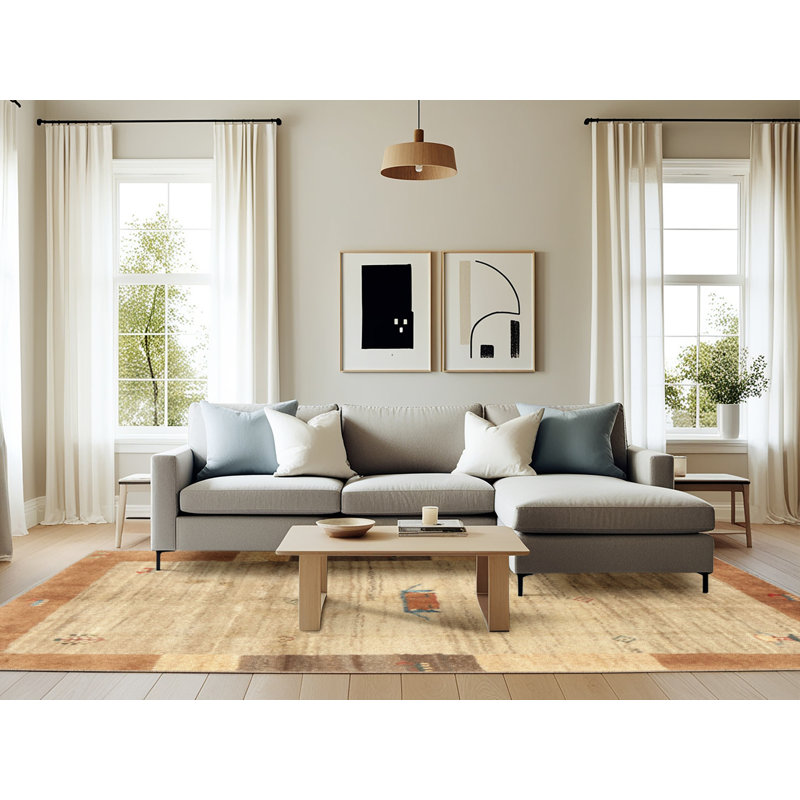 Tapis contemporain gris / olive, Rectangle 6 pi x 9 pi