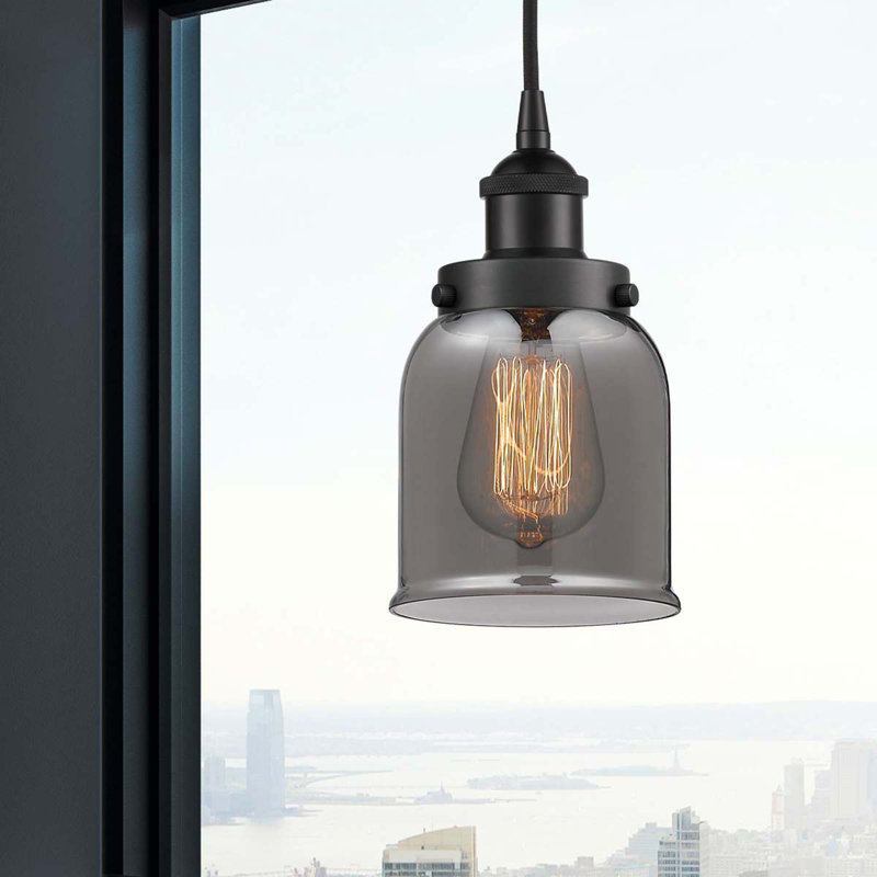 Luminaire suspendu en forme de cloche à 1 lumière Bostonia, H 9,5 po x l 5 po x P 5 po, gris, Noir mat