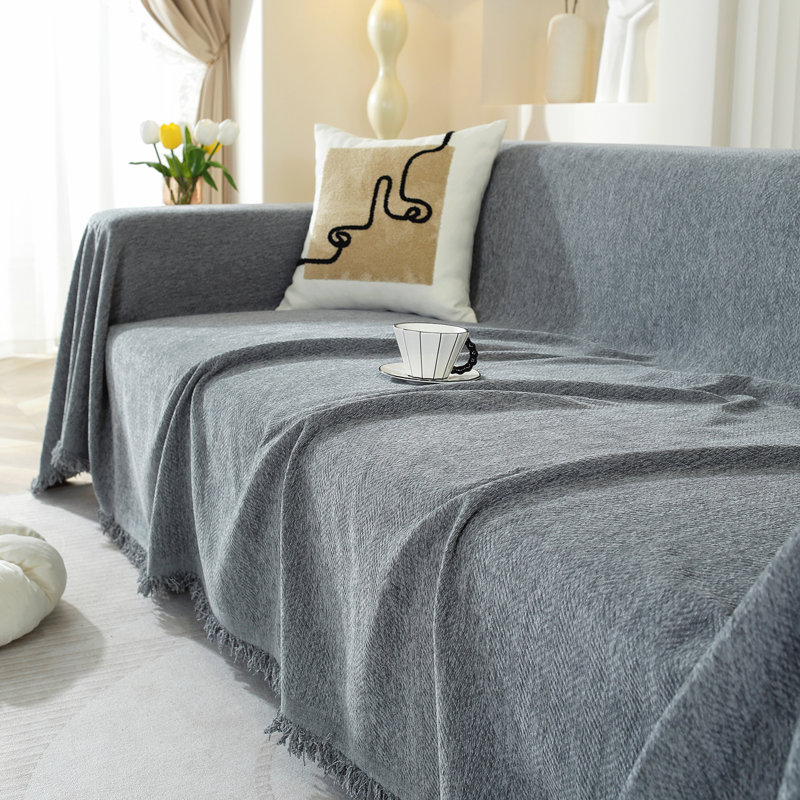Housse pour canapé en chenille, L 134 po x P 71 po, Gris chenille