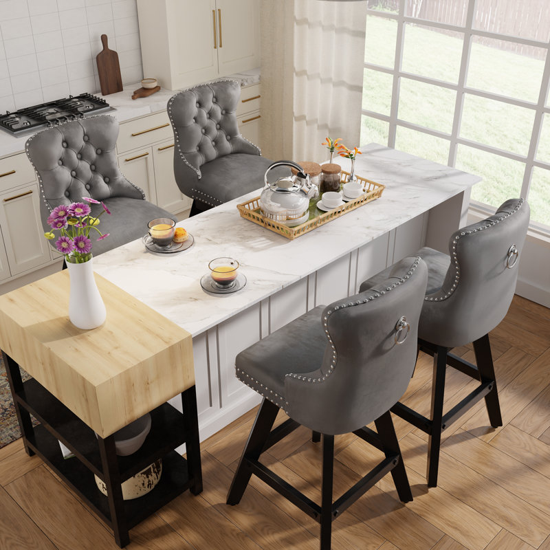 Modern Swivel Velvet Counter Height Bar Stools (Set of 4), Gray