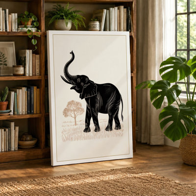 Elephant in Profile Japandi 1 Piece Wrapped Canvas Wall Art
