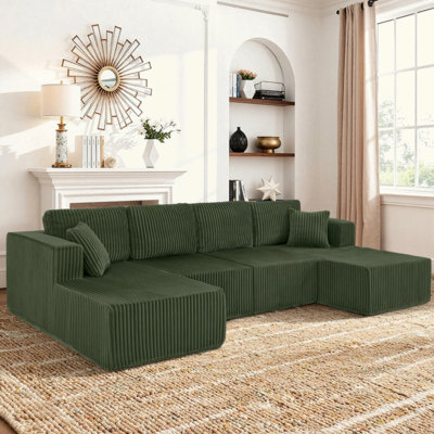 U-Shaped Modular Sectional Sofa [SIZE UPGRADED], Modern Minimalist Corduroy Compressed Sleeper Couch, Extra Spacious Design For Living Room/Bedroom, Comfy Space-Saving Sofa
