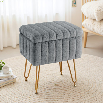 Modern Vanity Stool Chair With 4 Metal Legs And Storage, Multiuse Foot Rest For Makeup Room Bedroom