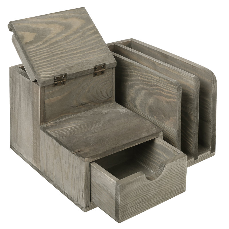 Kennemer Solid Wood Desk Organizer Caddy, Gray