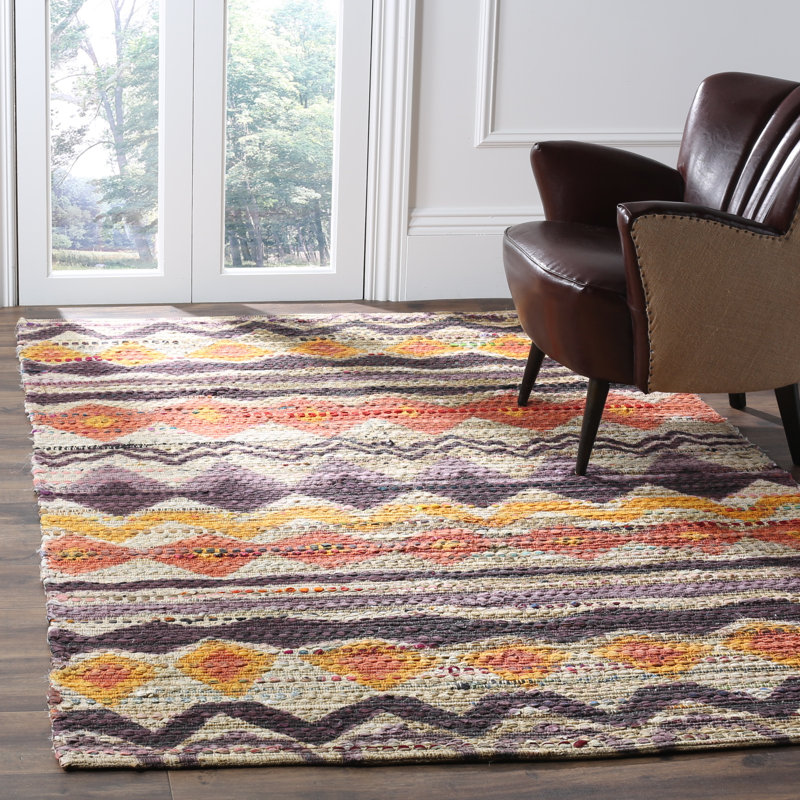 Tapis géométrique en coton tissé à la main Burrell Cedar Brook, Rectangle 8 pi x 10 pi