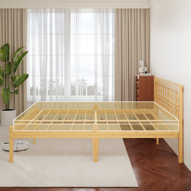 Structure de lit simple de 14 pouces, lit plateforme en bois massif avec tête de lit et pied de lit incurvés, aucun sommier nécessaire pour la chambre à coucher, assemblage facile