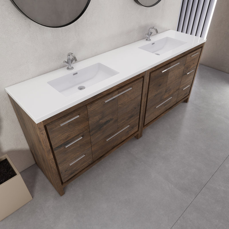 Ensemble de meuble-lavabo double 84 po 84 po, Brun foncé