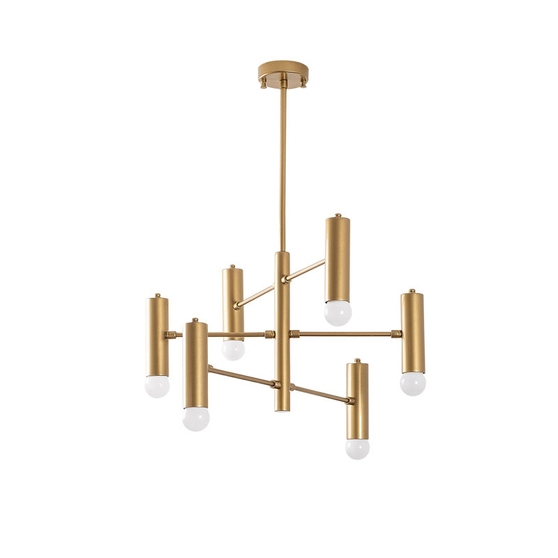 Elegant Gold Chandelier, 21.7 x 21.7 x 28.7 inches | Metal Body with 10 cm Base Plate | 6 x E27 Sockets (Max 40W) | Glam Scandinavian Design, Perfect for Living Room & Dining Areas | IP20 Rated, Stylish Solid Color Lighting Fixture