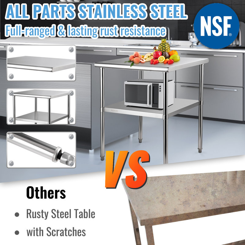 Heavy Duty Stainless Steel Kitchen Prep Table with Adjustable Undershelf