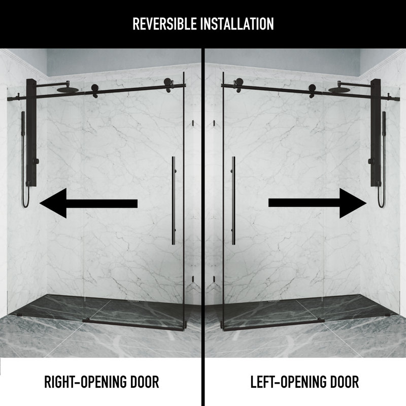 Elan E-class 46" W x 34" D x 76" H Sliding Frameless Shower Enclosure with 3/8" Clear Glass, Matte Black