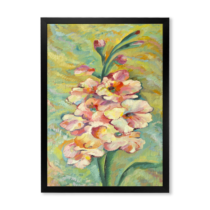 Fleurs pastel rétro - peinture, Cadre photo noir, H 20 po x l 12 po x P 1 po