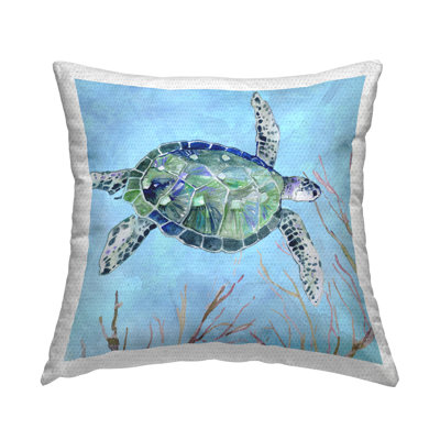 Speckled Sea Tortoise Deep Sea Aquatic Animal Outdoor Printed Pillow by Carol Robinson