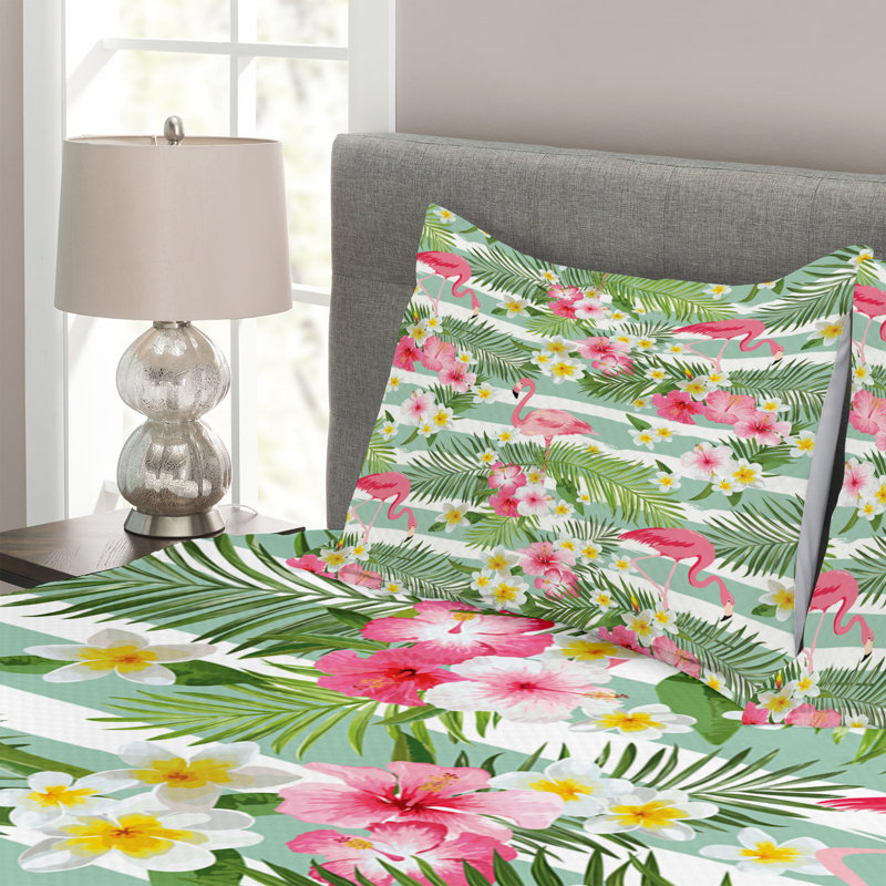 Mariposa Flamingo Bedspread Set with Cushion Cover, 220 x 264 cm