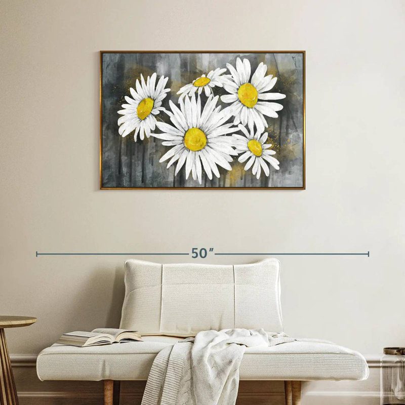 Bouquet de marguerites, Cadre flottant doré, 37 po x 25 po