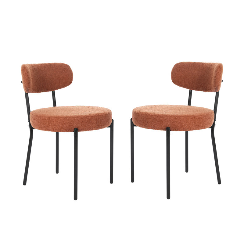 Boucle Sherpa Dining Chairs Set - Ergonomic Curved Back Upholstered Chairs with Sturdy Metal Frame, Easy Assembly for Modern Kitchen & Dining Room
