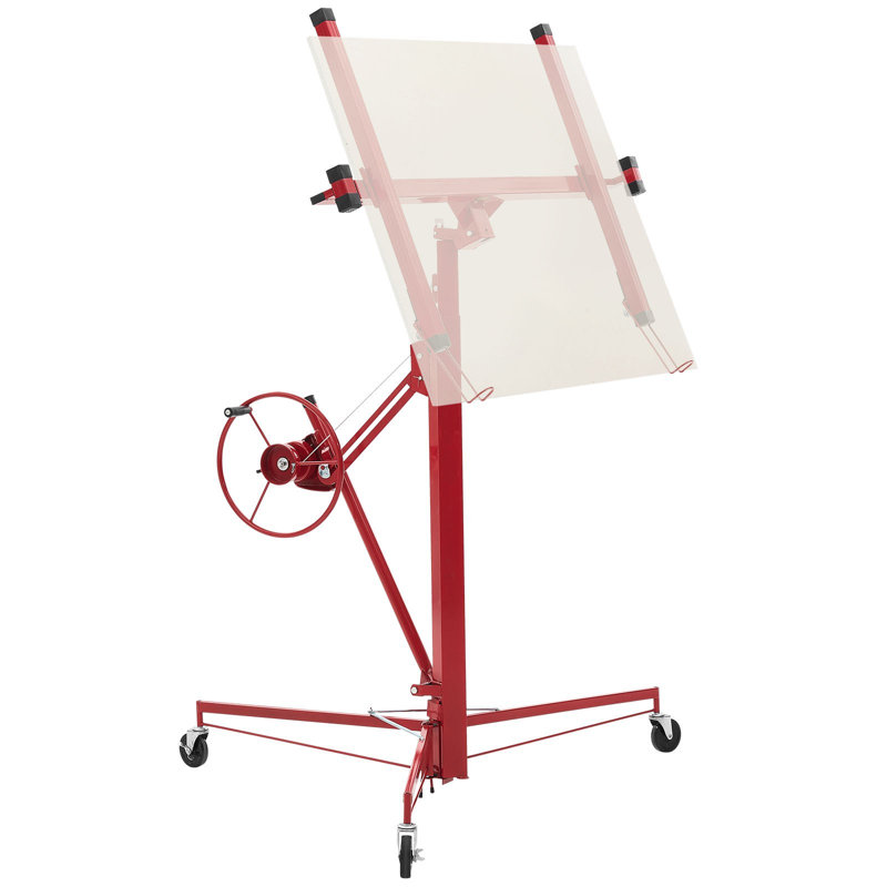Élévateur de cloison sèche de 11 pi, palan à feuille robuste 150 lb avec bras télescopique réglable, roues verrouillables, outils de levage de panneau de levage de cloison sèche idéal pour l'installation au plafond et au mur (rouge)