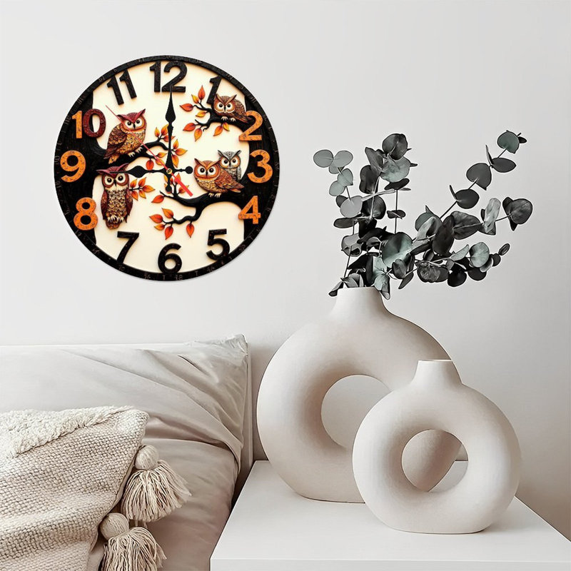 Horloge chouette feuilles d'automne