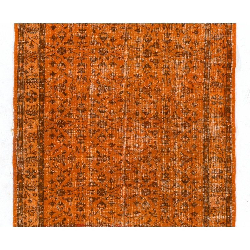 Tapis de couloir turc moderne fait à la main de couleur orange 4,8 x 12,7 pi avec motif floral