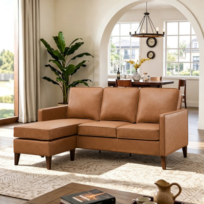 Mignotte 73" Wide Reversible Chaise Sectional Sofa, Faux Leather L-Shaped Couch with Wood Legs