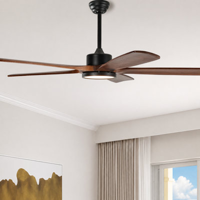 Ventilateur de plafond de 60 pouces avec pales en bois massif clair Télécommande de moteur à courant continu silencieux et commande murale