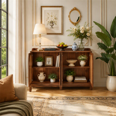 57" Farmhouse Sideboard Buffet - Brown Shutter Door Storage Cabinet